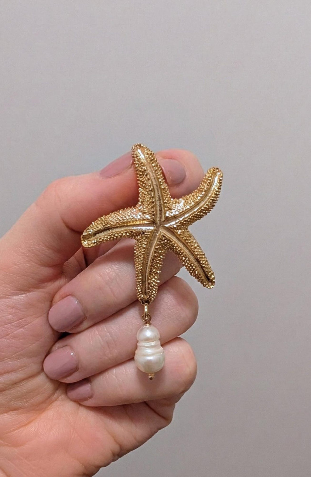Gold Starfish Pearl Dangle Earrings