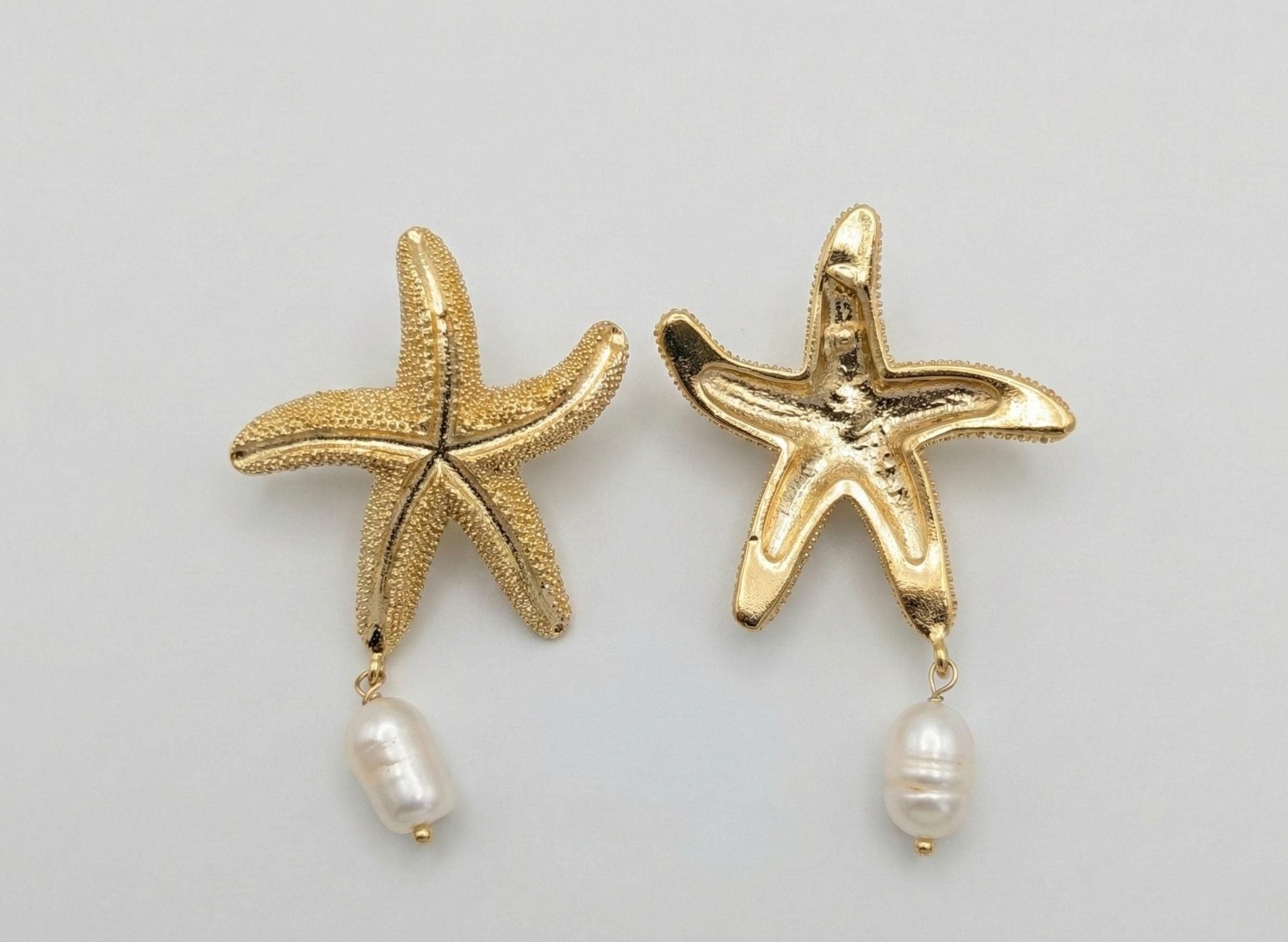 Gold Starfish Pearl Dangle Earrings