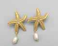 Gold Starfish Pearl Dangle Earrings