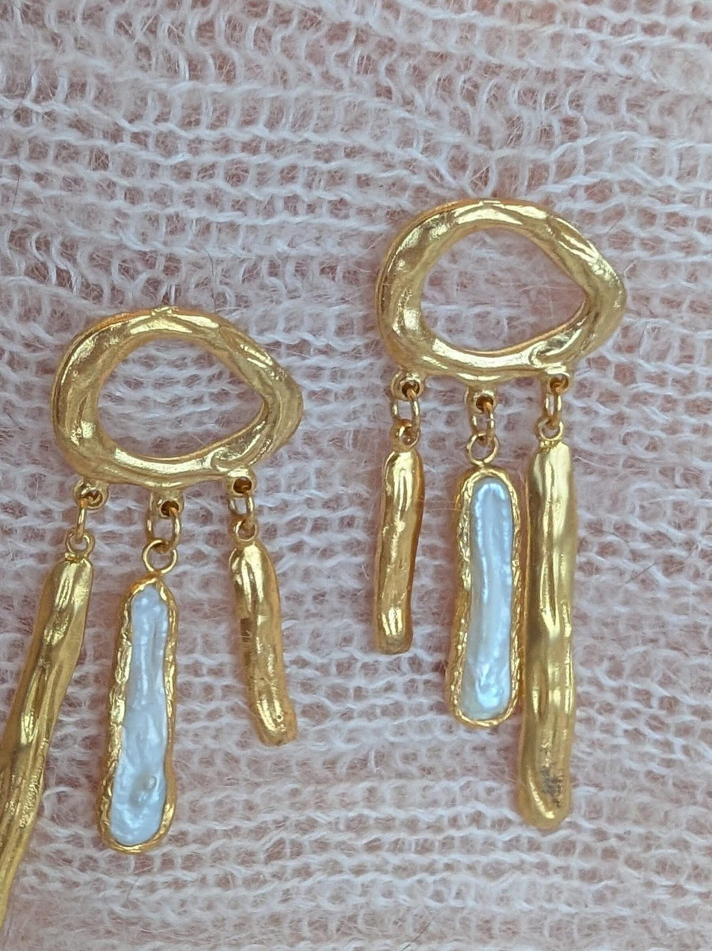Organic Gold Pearl Dangle Earrings