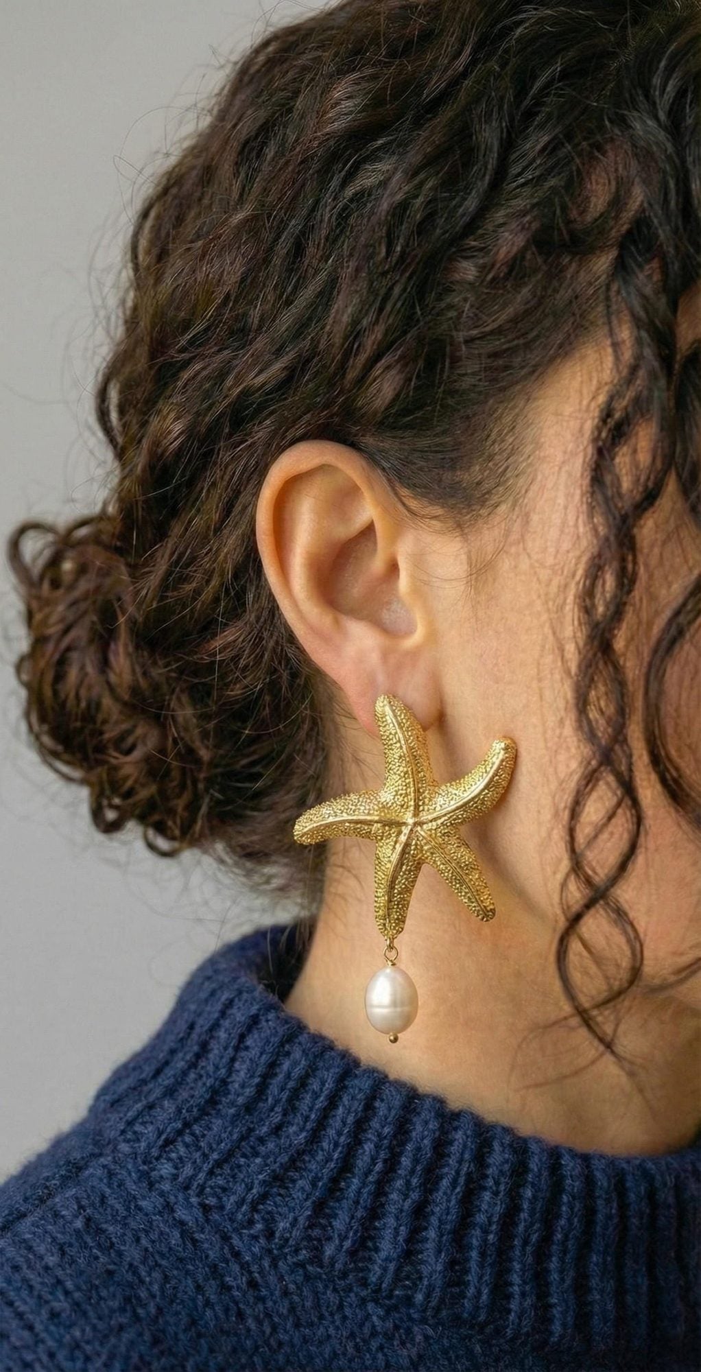 Gold Starfish Pearl Dangle Earrings