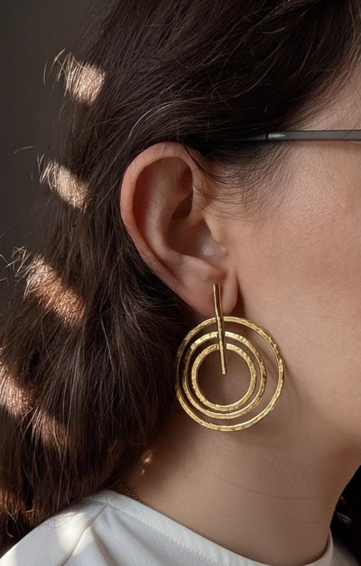 Gold Spiral Circle Earrings