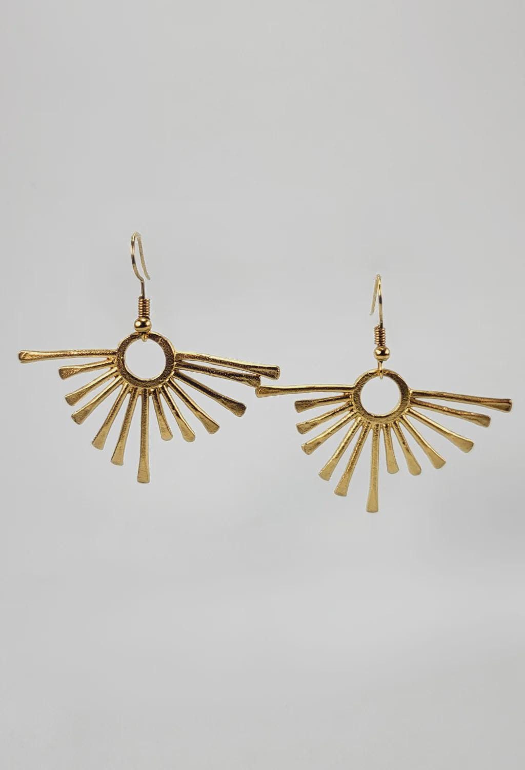 Sunburst Fan Gold Earrings