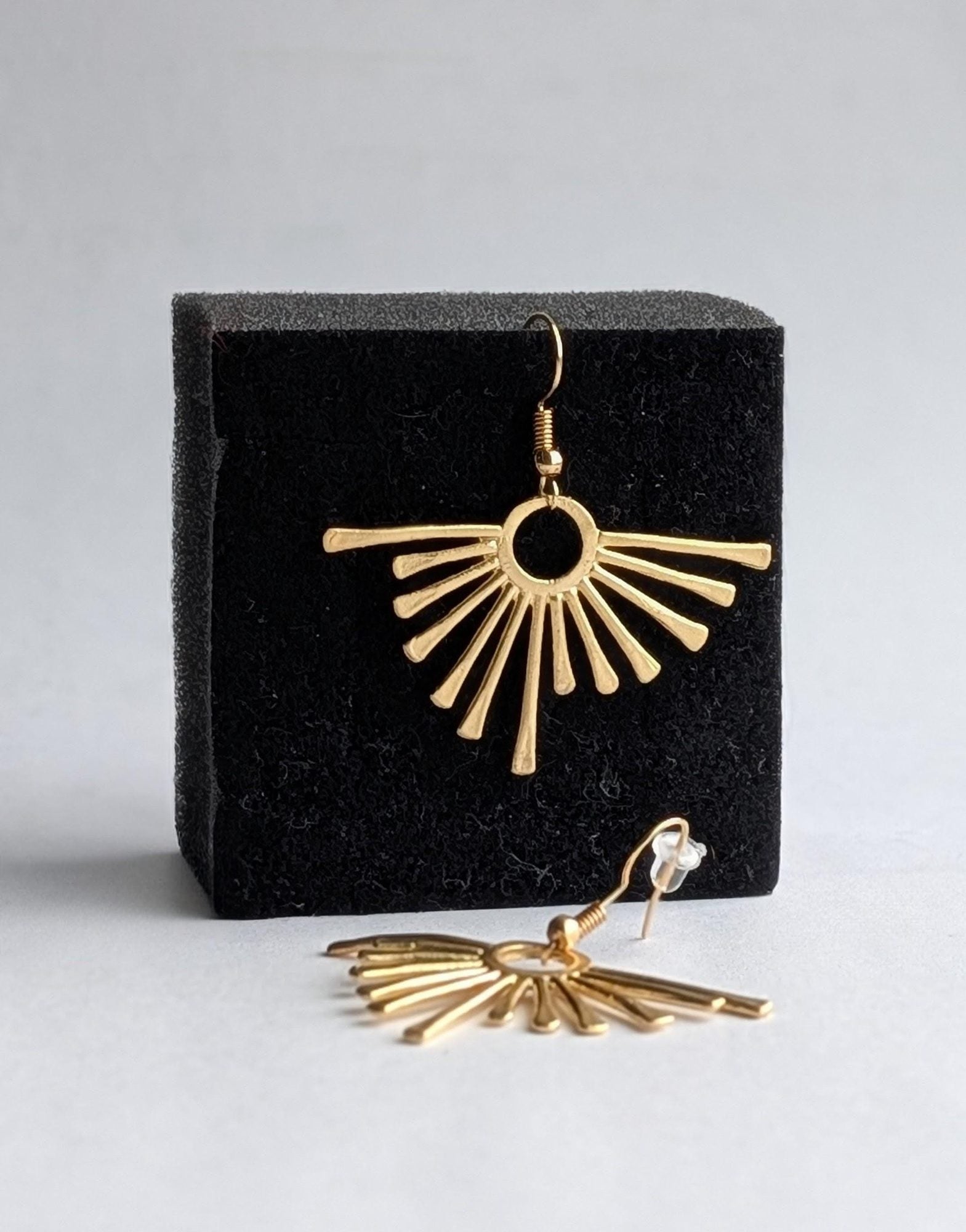 Sunburst Fan Gold Earrings