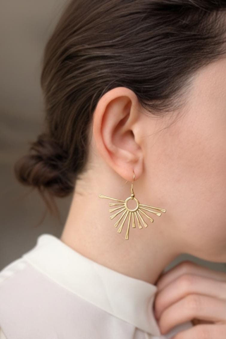 Sunburst Fan Gold Earrings