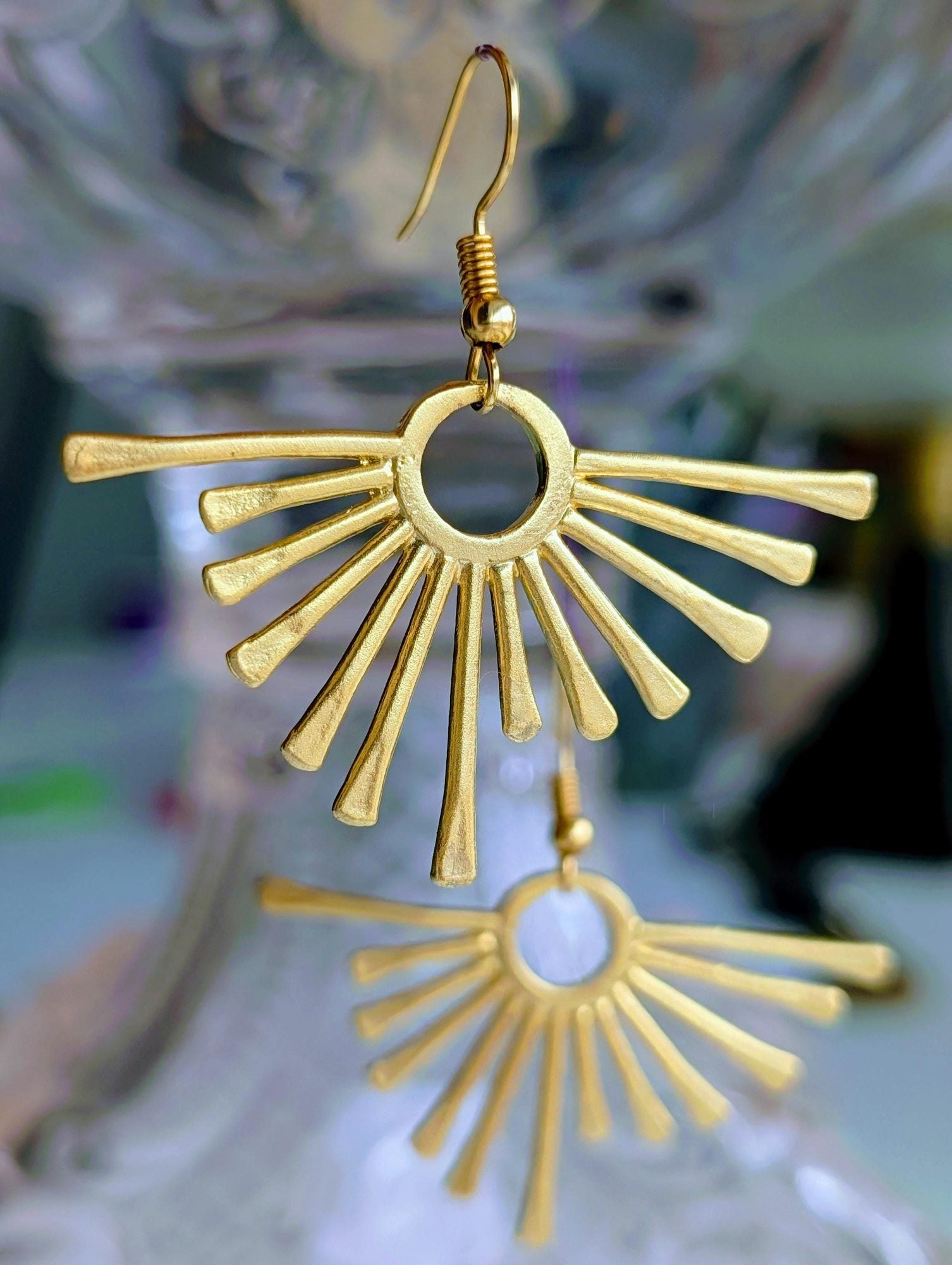 Sunburst Fan Gold Earrings