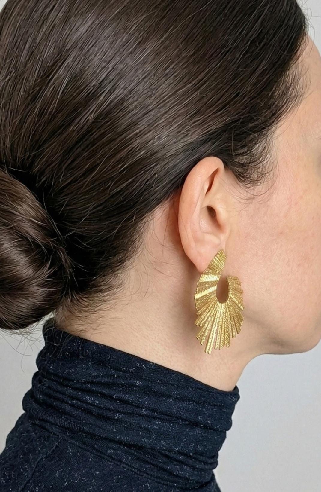 Gold Sunburst Fan Earrings