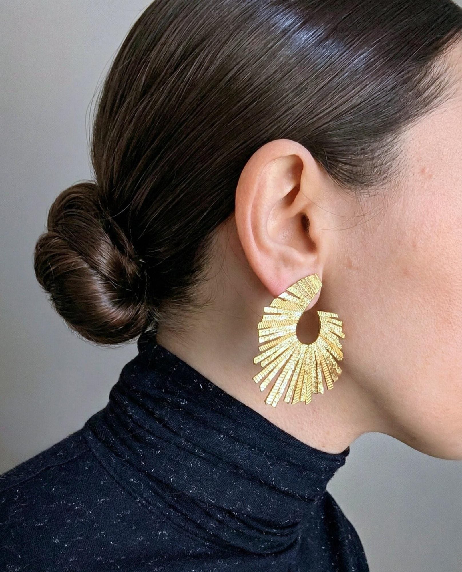 Gold Sunburst Fan Earrings