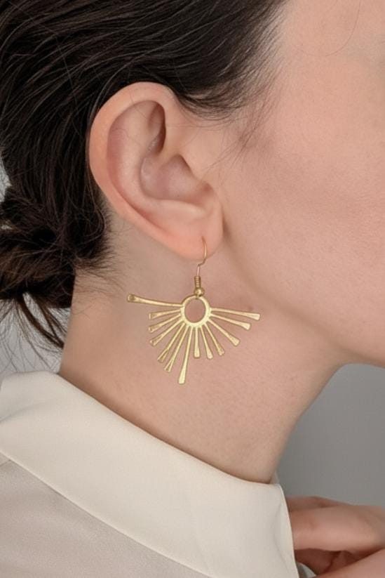 Sunburst Fan Gold Earrings