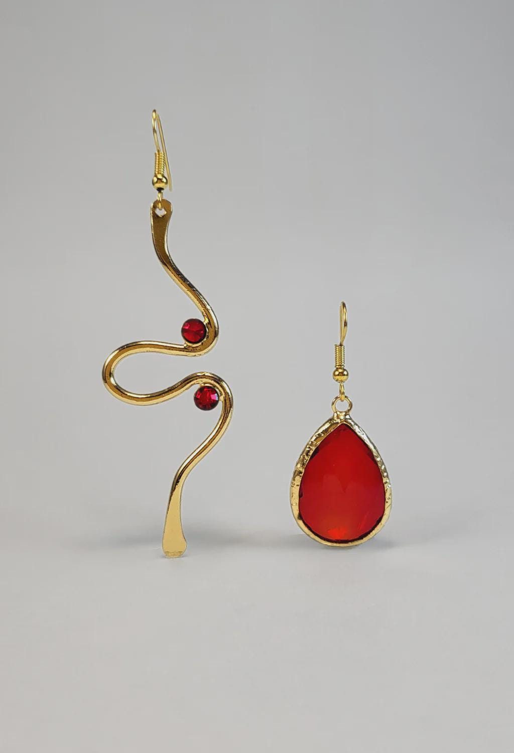 Asymmetric Red Crystal Earrings