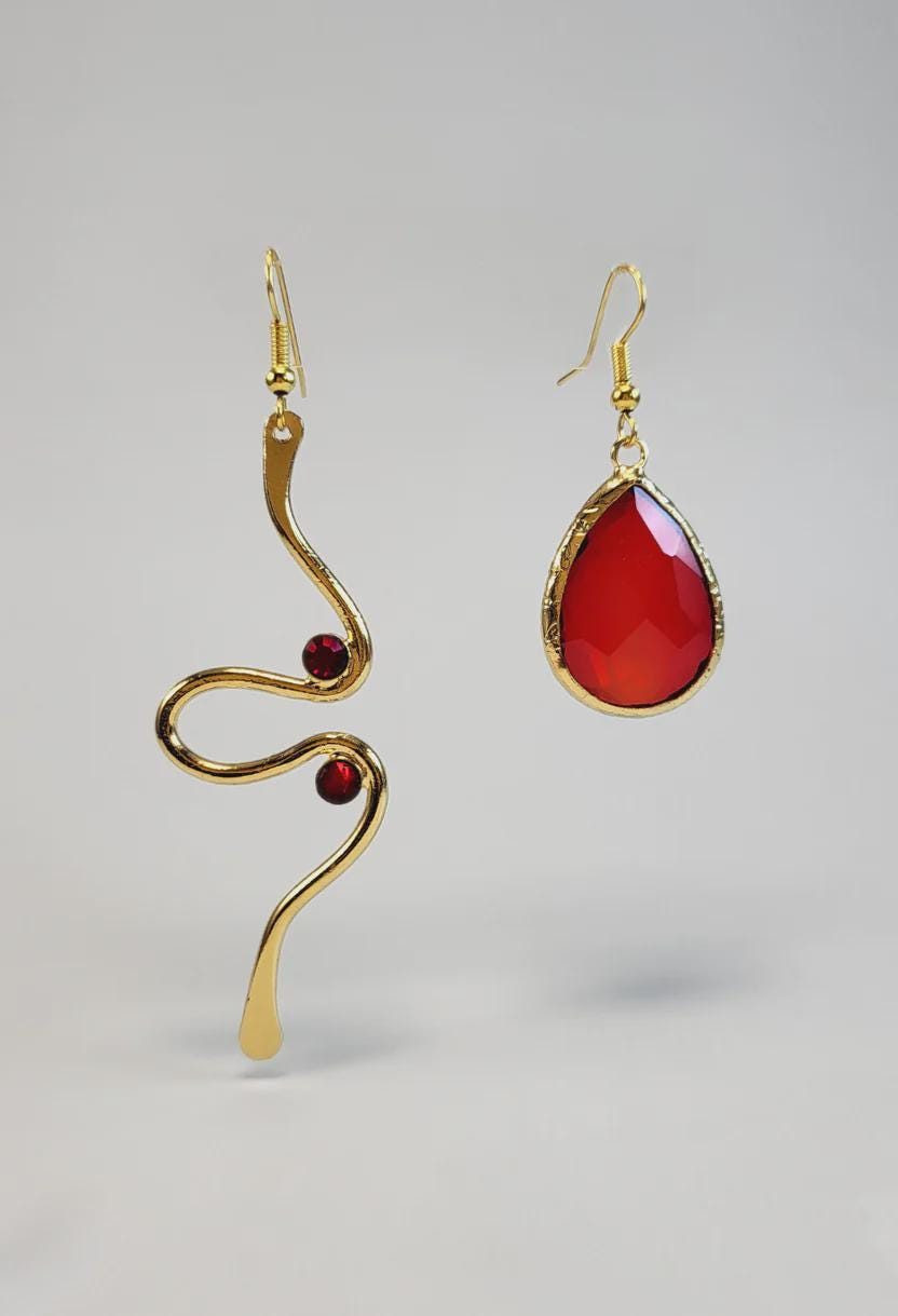 Asymmetric Red Crystal Earrings