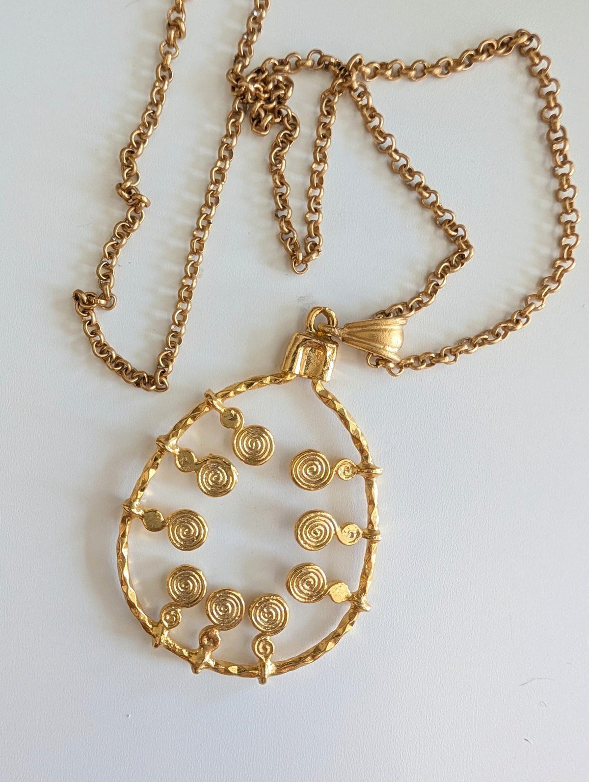 Hammered Gold Spiral Pendant Necklace