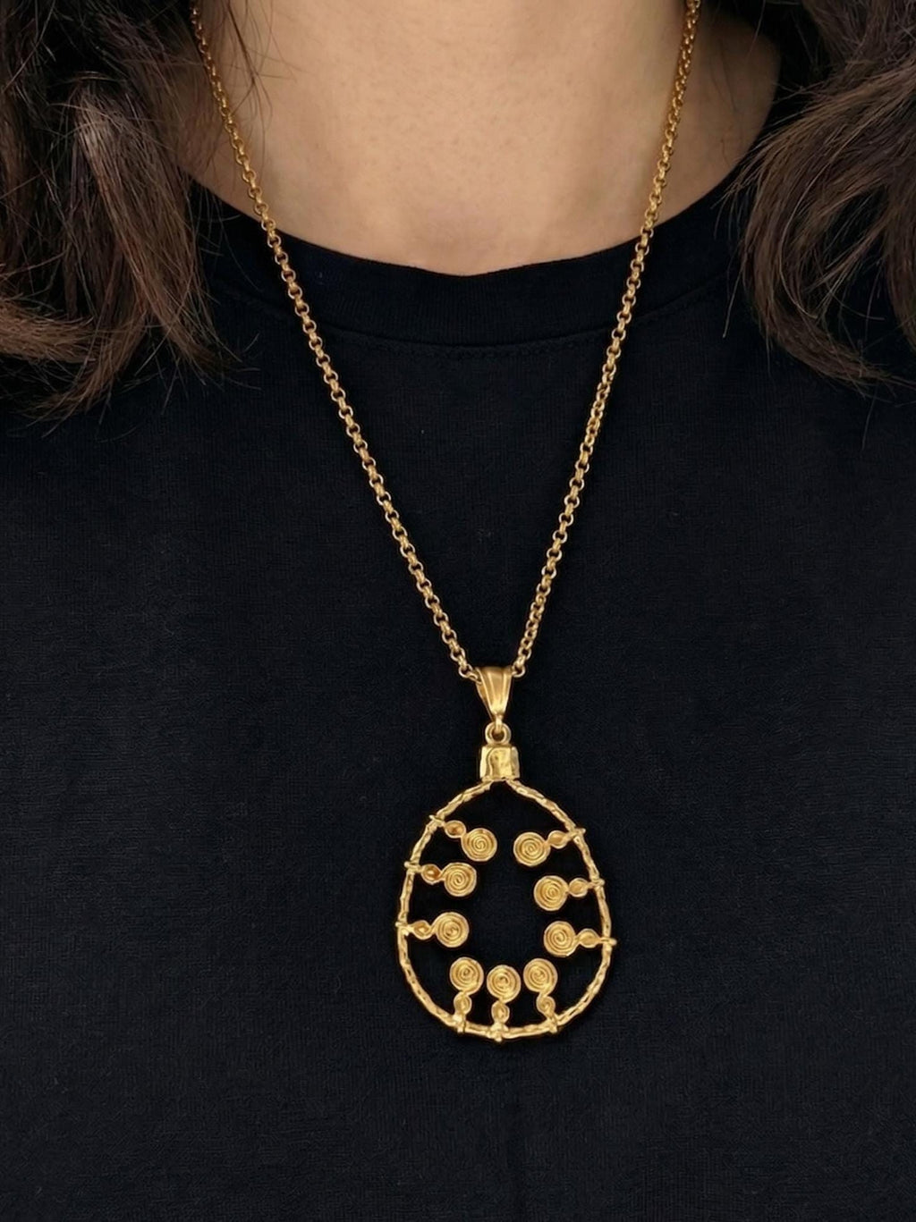 Hammered Gold Spiral Pendant Necklace