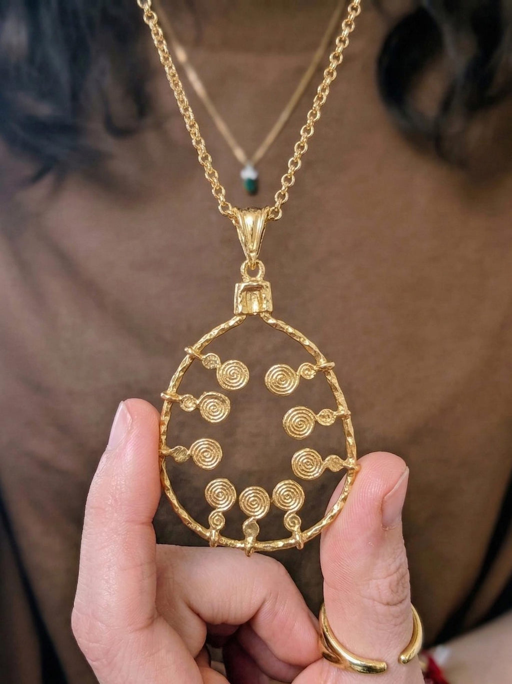 Hammered Gold Spiral Pendant Necklace