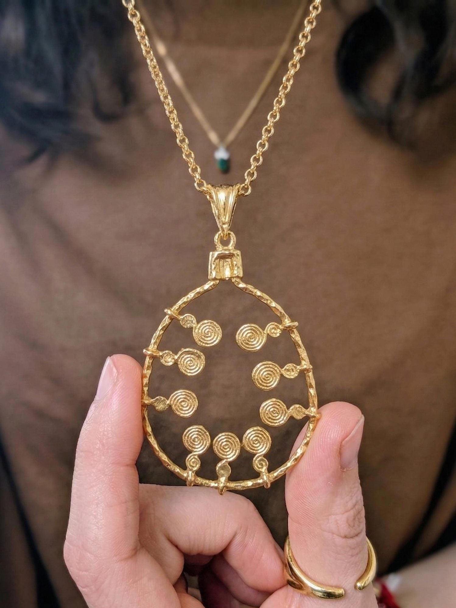 Hammered Gold Spiral Pendant Necklace
