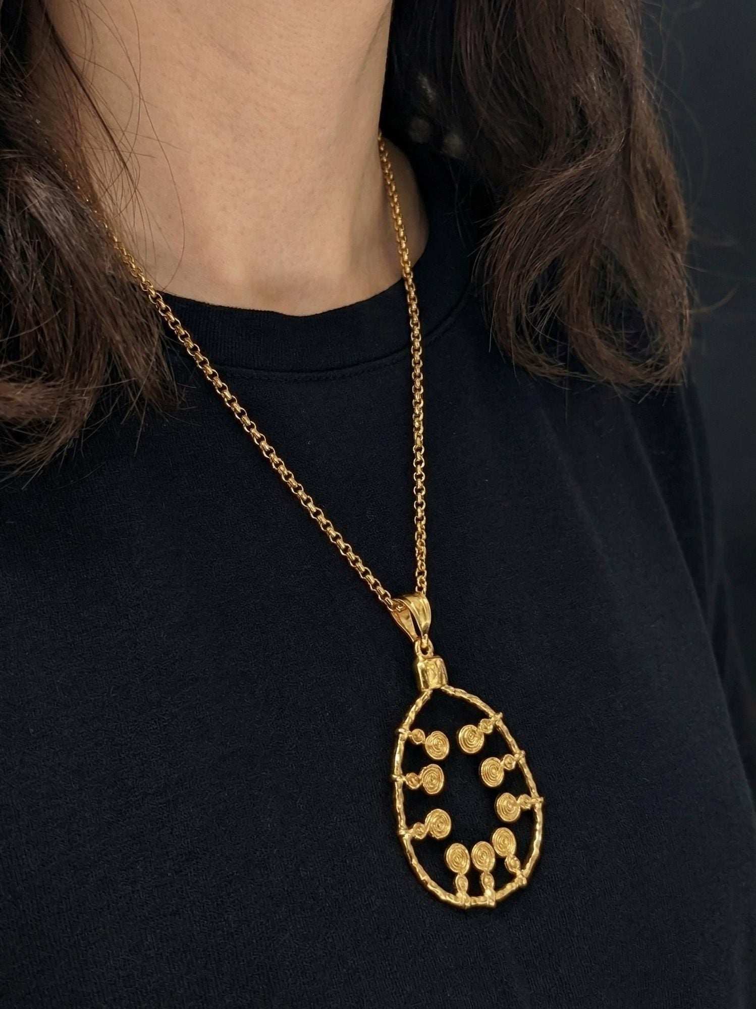 Hammered Gold Spiral Pendant Necklace