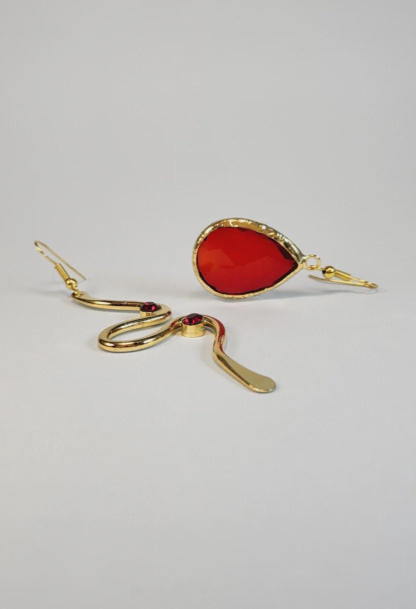 Asymmetric Red Crystal Earrings
