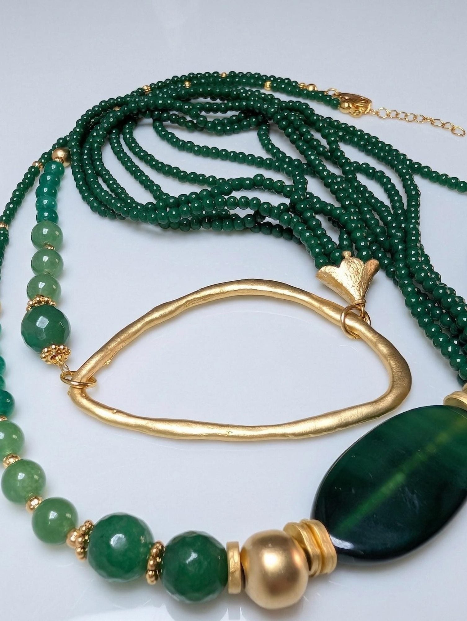 Long Multi-Strand Stone Necklace
