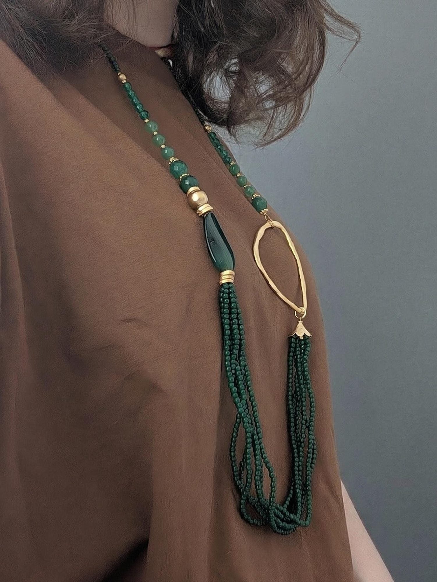 Long Multi-Strand Stone Necklace