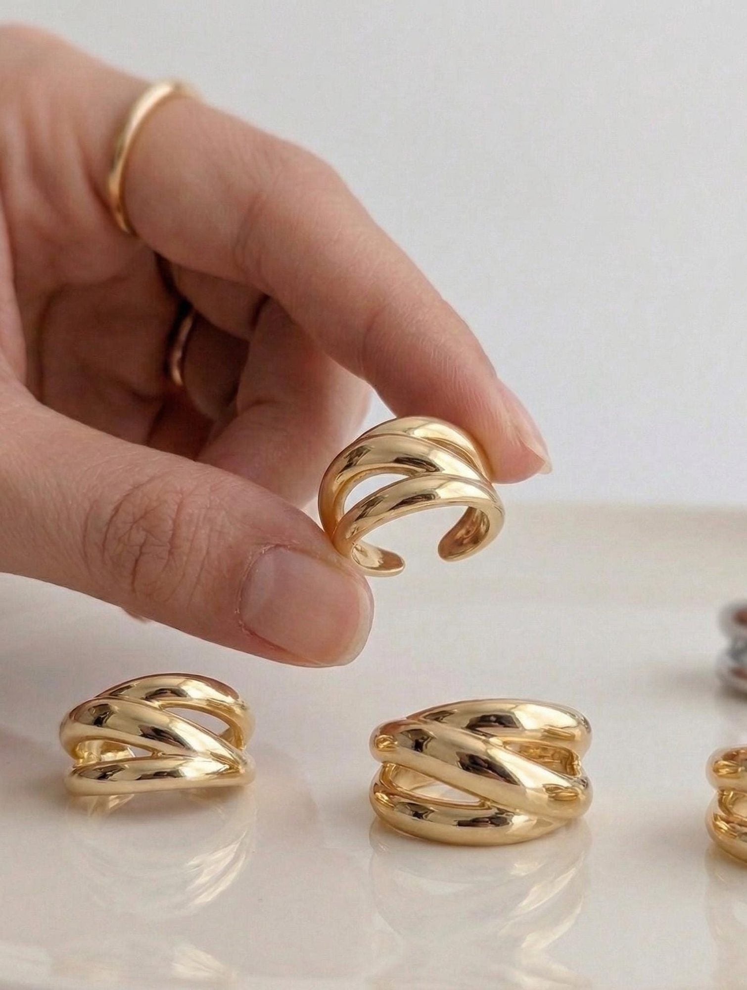 High-Polish Multi-Row Statement Ring