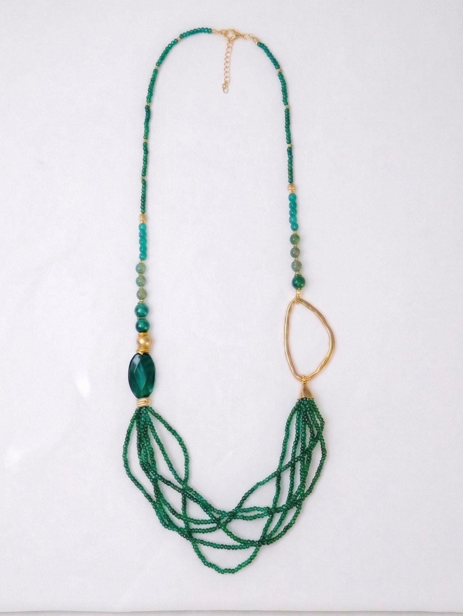 Long Multi-Strand Stone Necklace