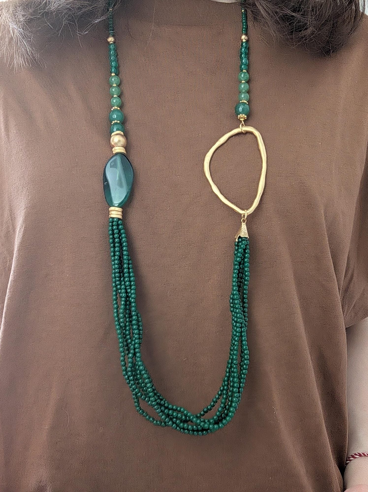 Long Multi-Strand Stone Necklace