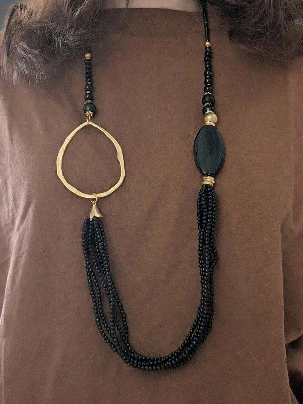 Long Multi-Strand Stone Necklace