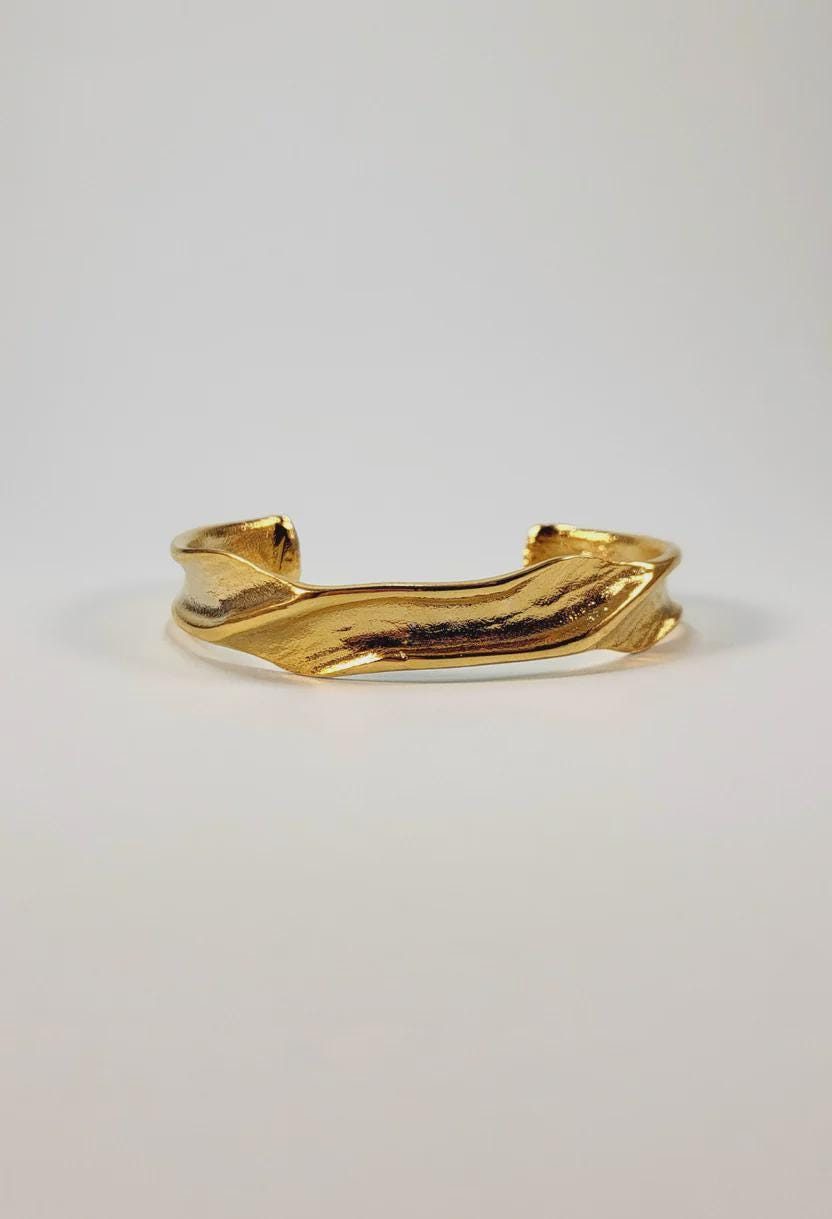 Wavy Textured Gold Cuff Bracelet