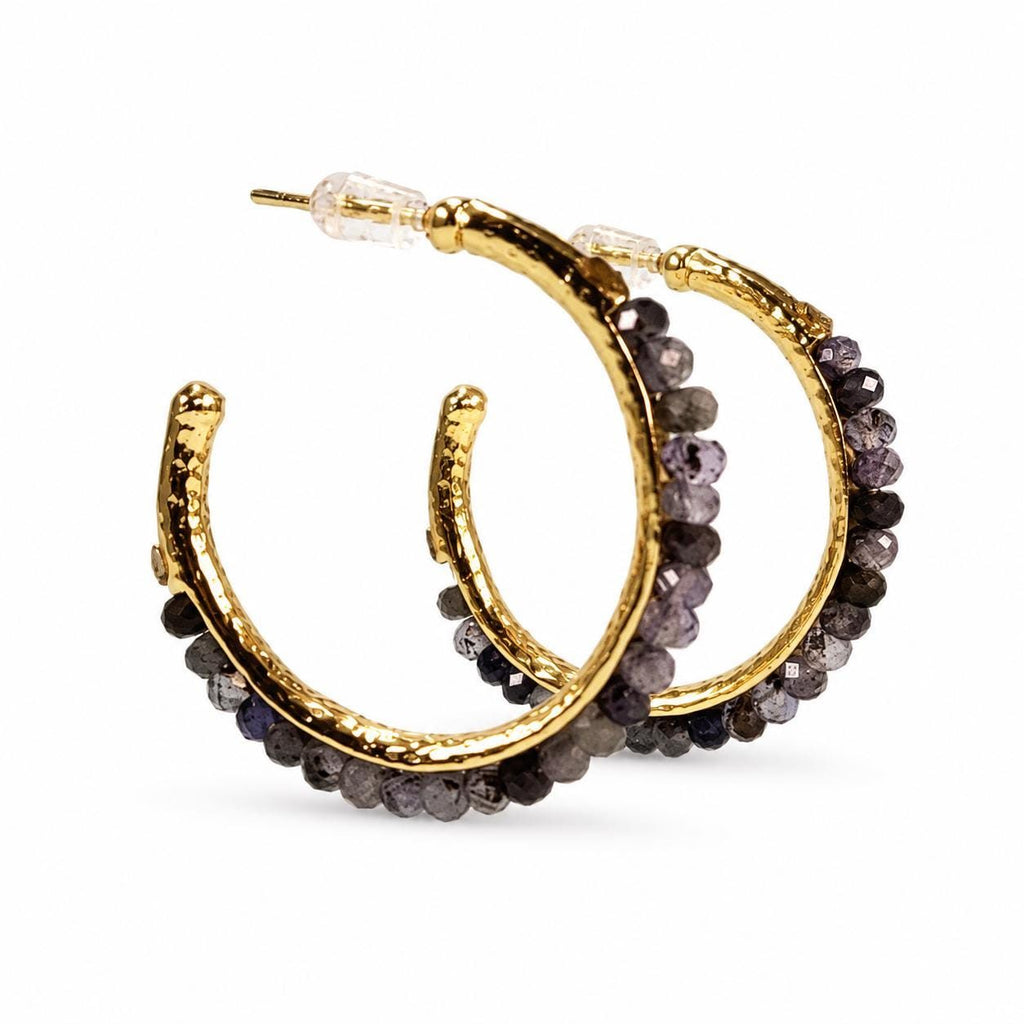 Beaded Earthy Gold Hoop Earrings