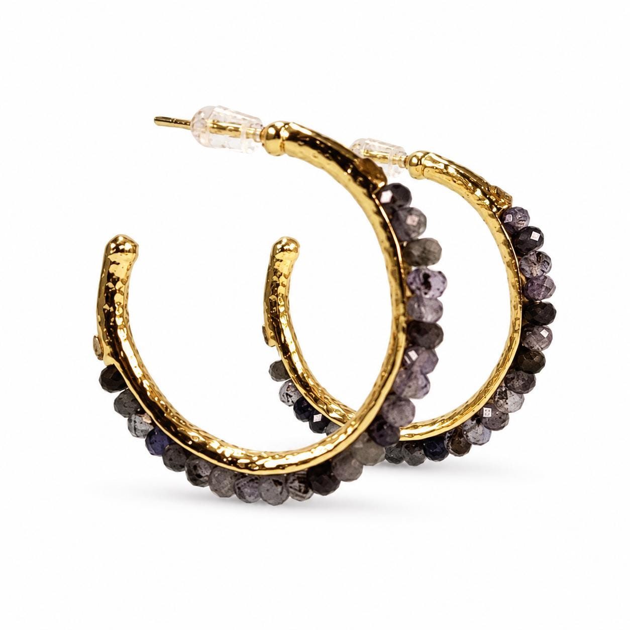 Beaded Earthy Gold Hoop Earrings