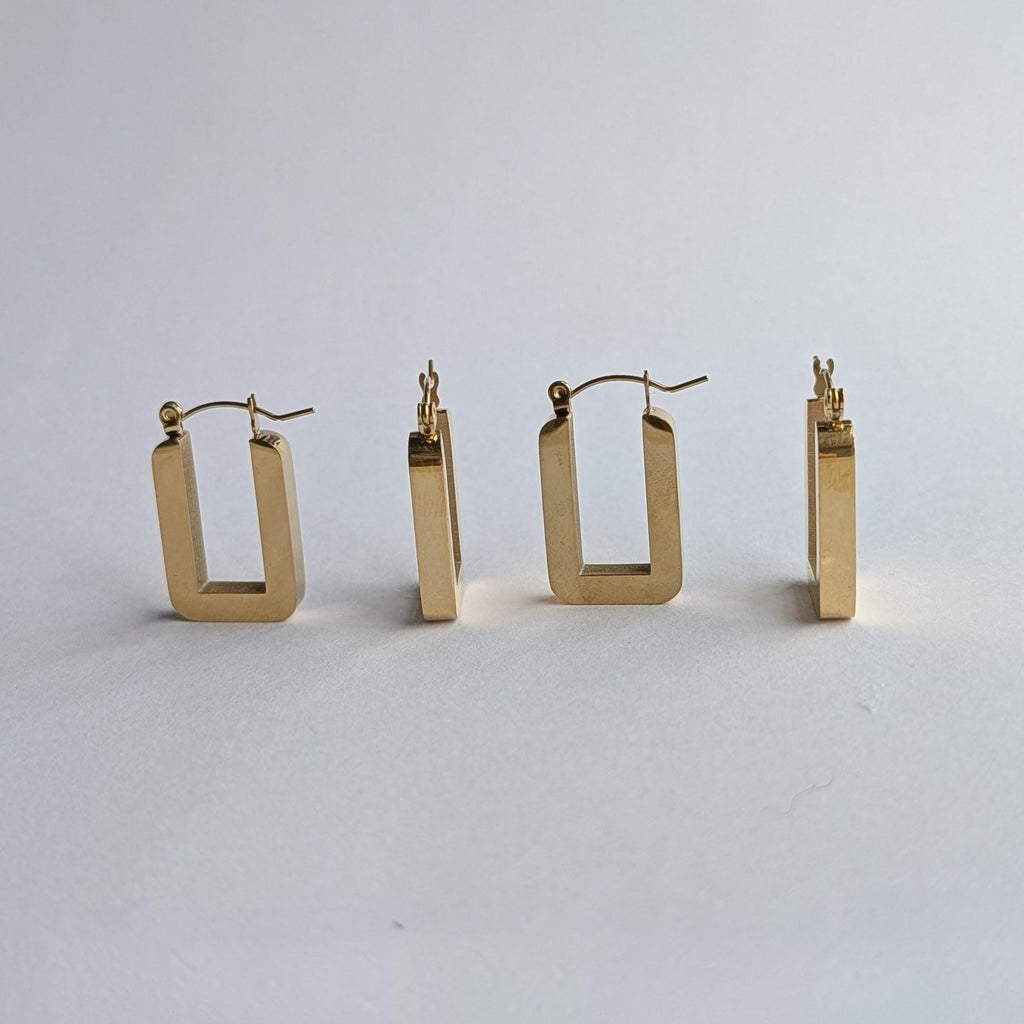 Chunky Rectangular Gold Hoop Earrings
