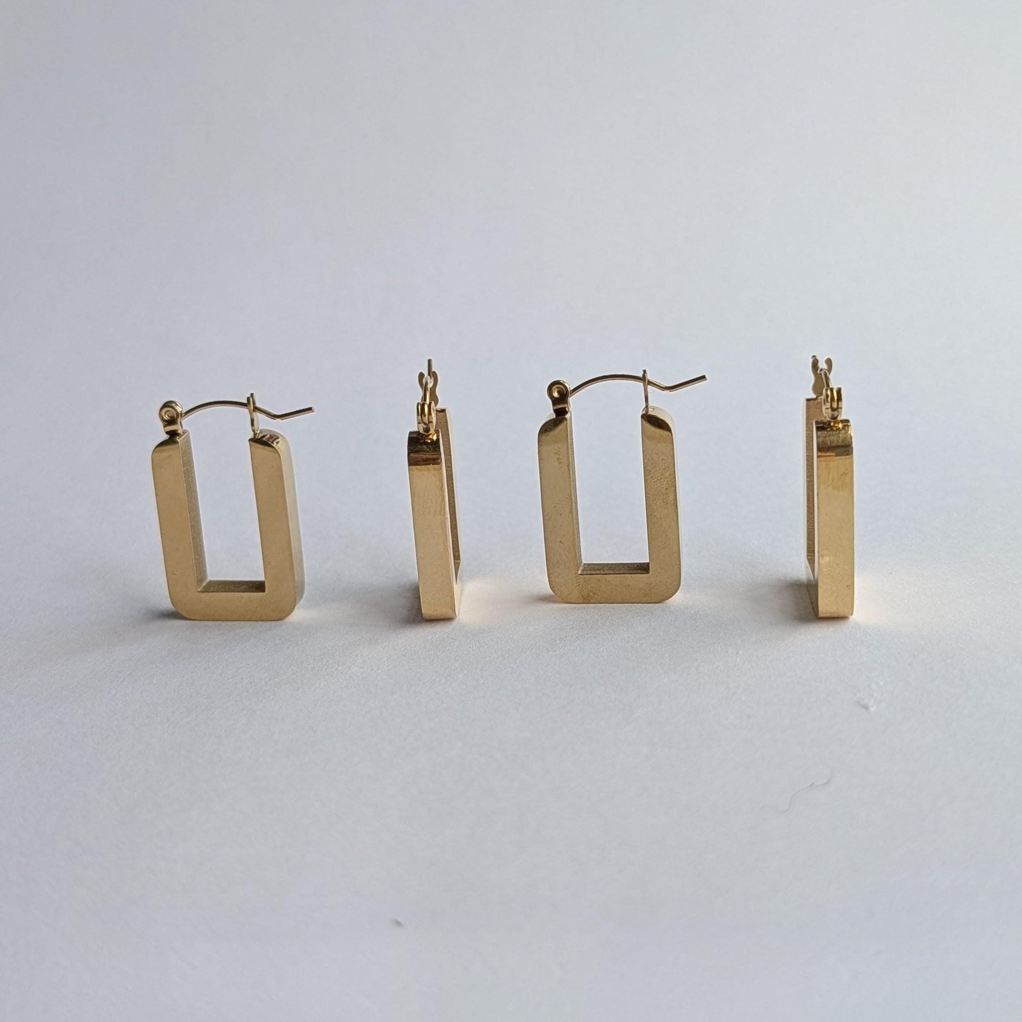 Chunky Rectangular Gold Hoop Earrings