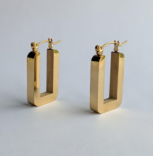 Chunky Rectangular Gold Hoop Earrings