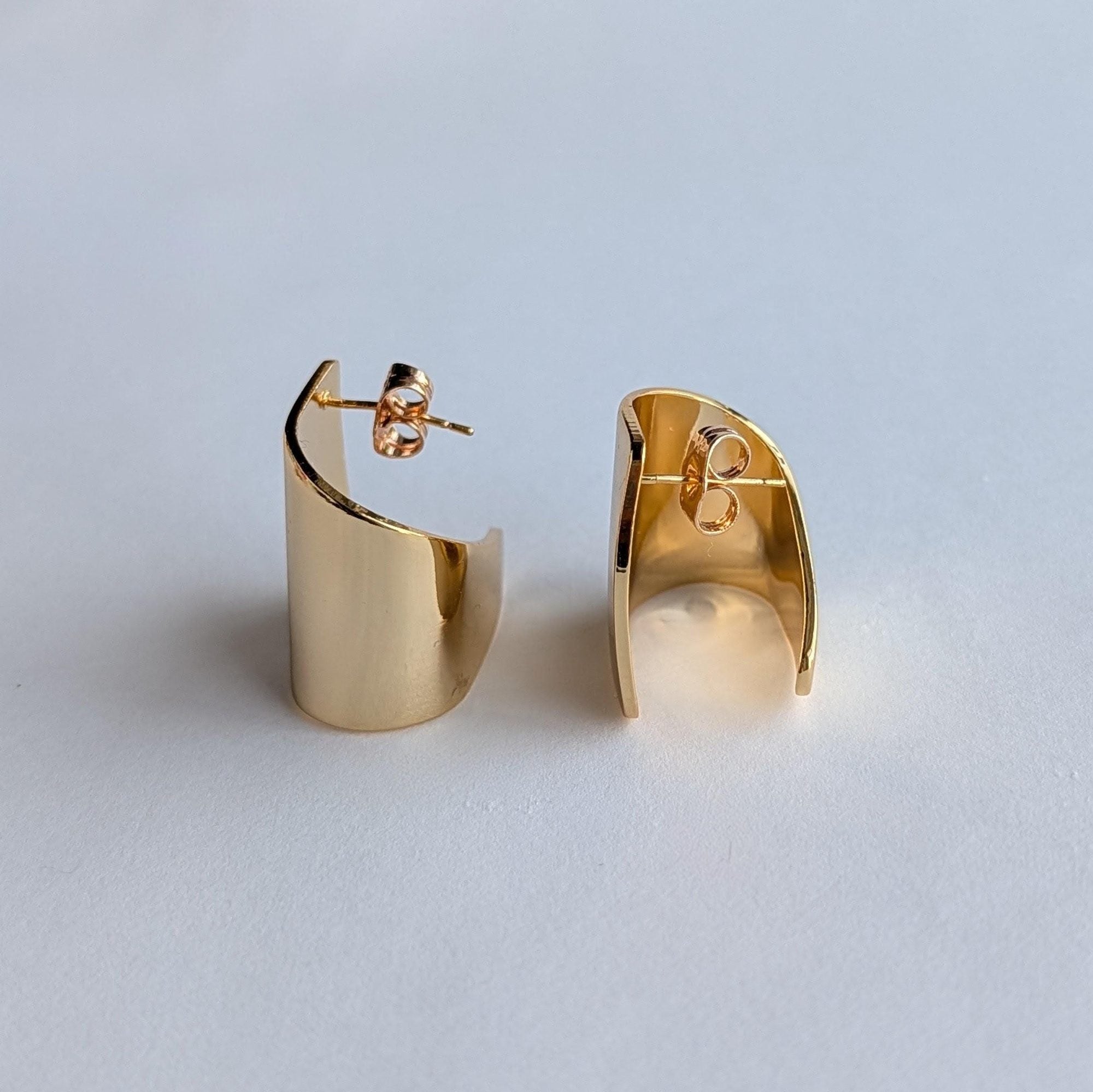 Wide Curved Gold Statement Studs