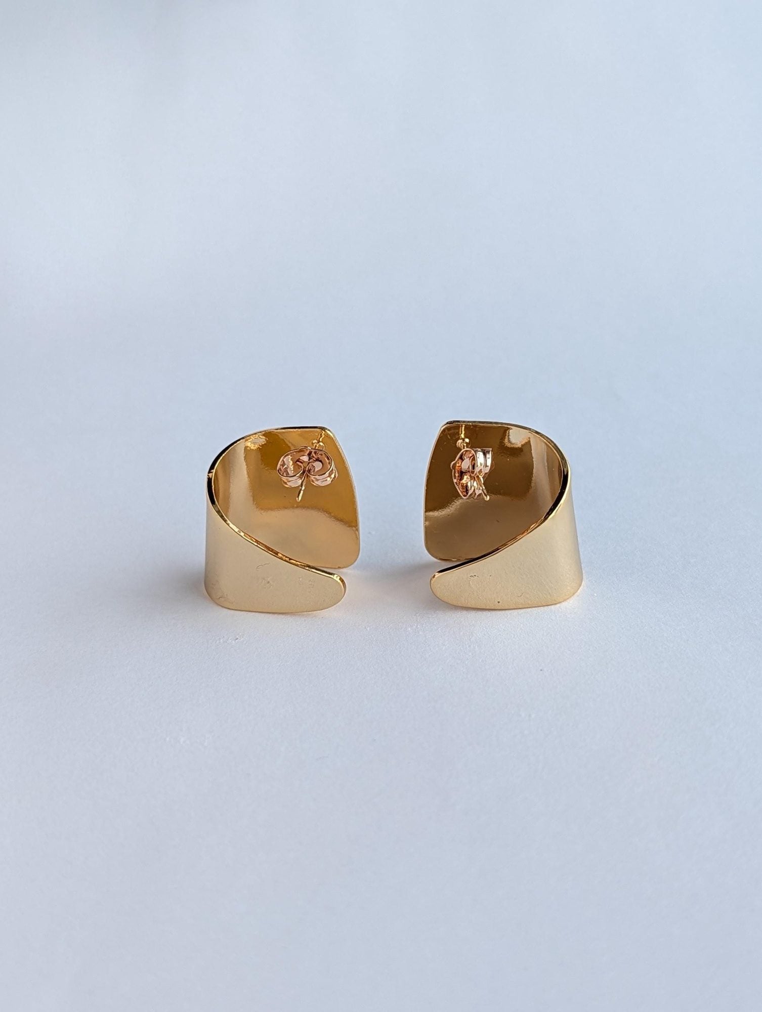 Wide Curved Gold Statement Studs