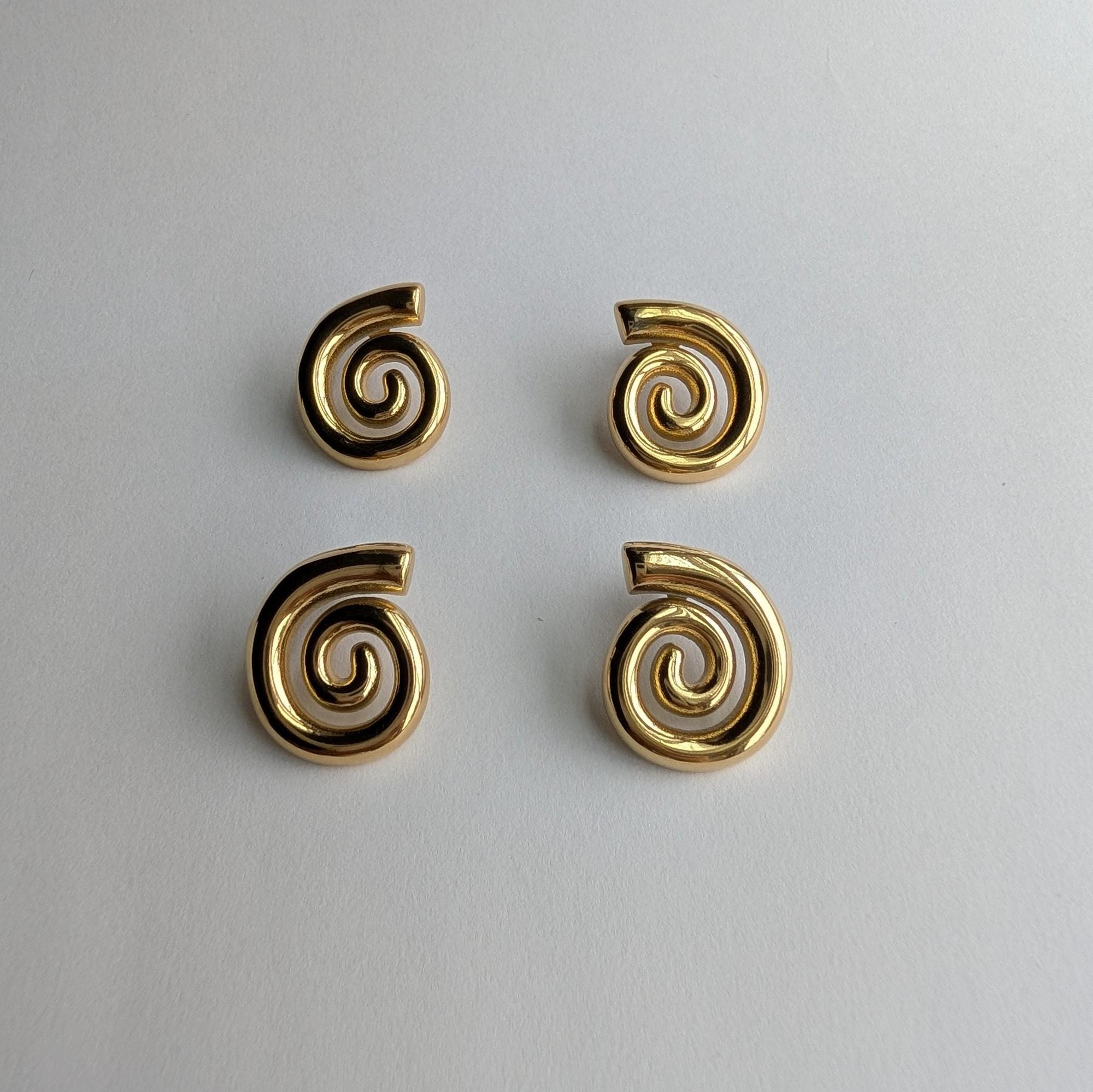 Gold Spiral Swirl Stud Earrings