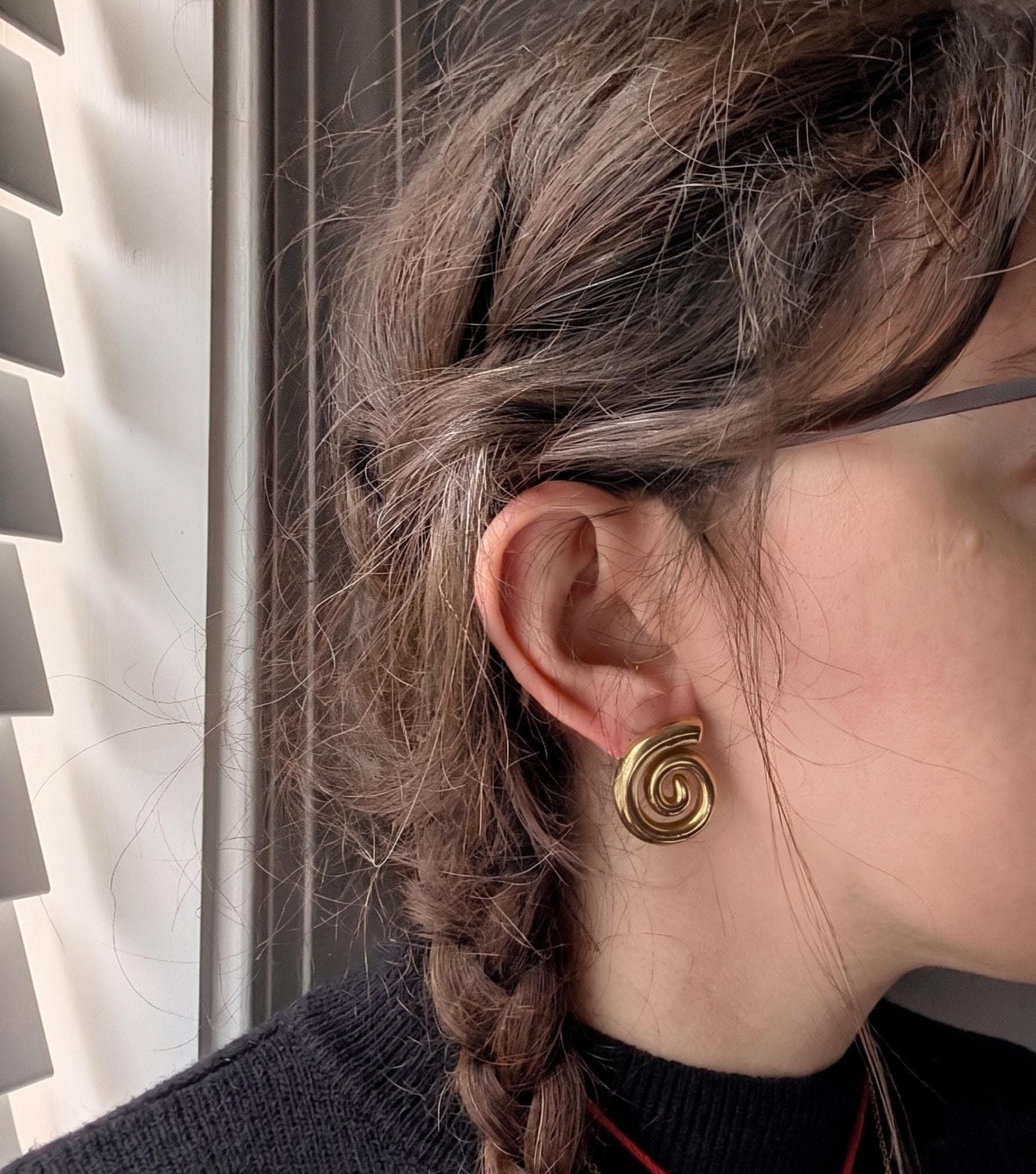 Gold Spiral Swirl Stud Earrings