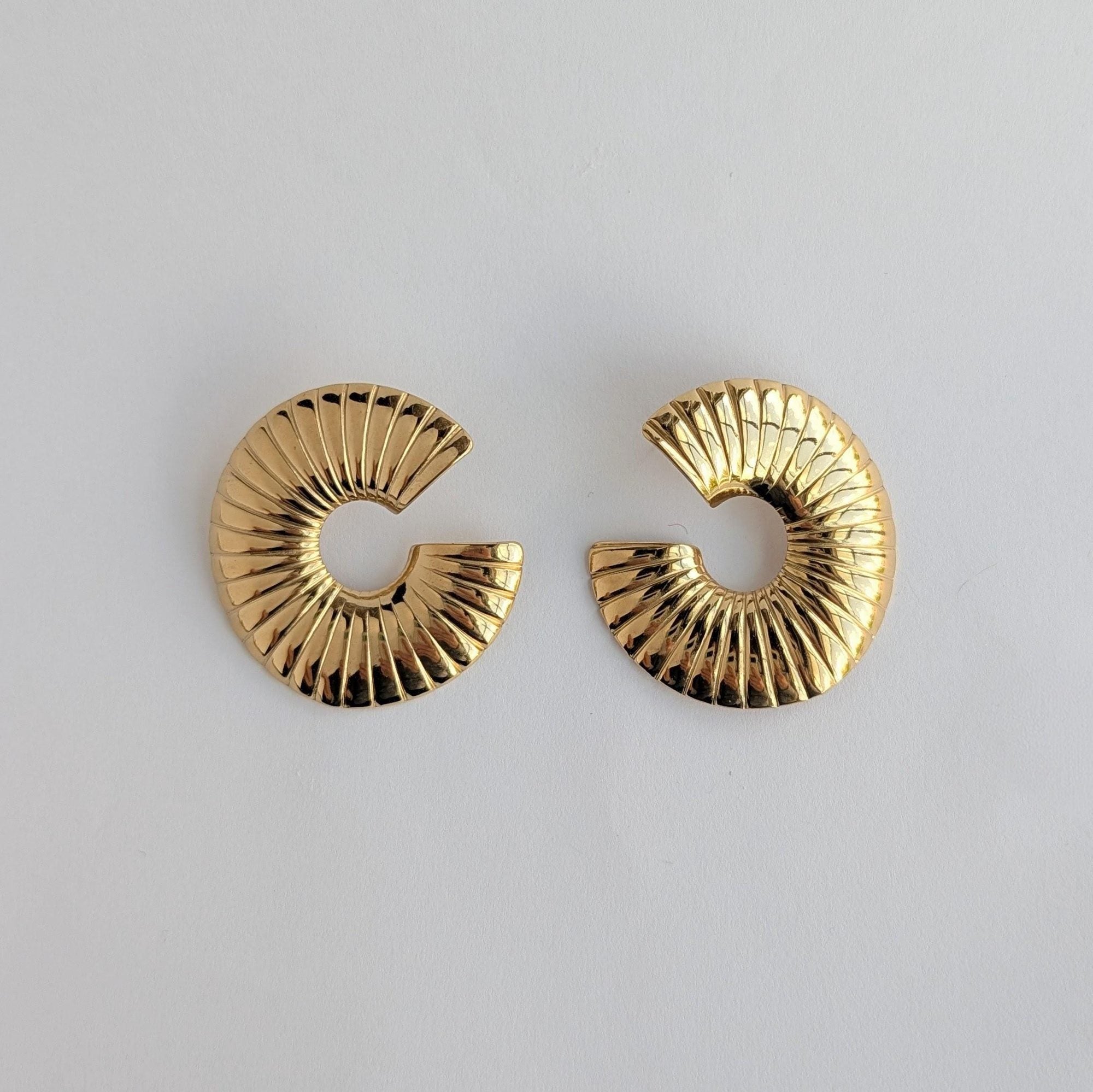 Ribbed Gold Open Hoop Earrings