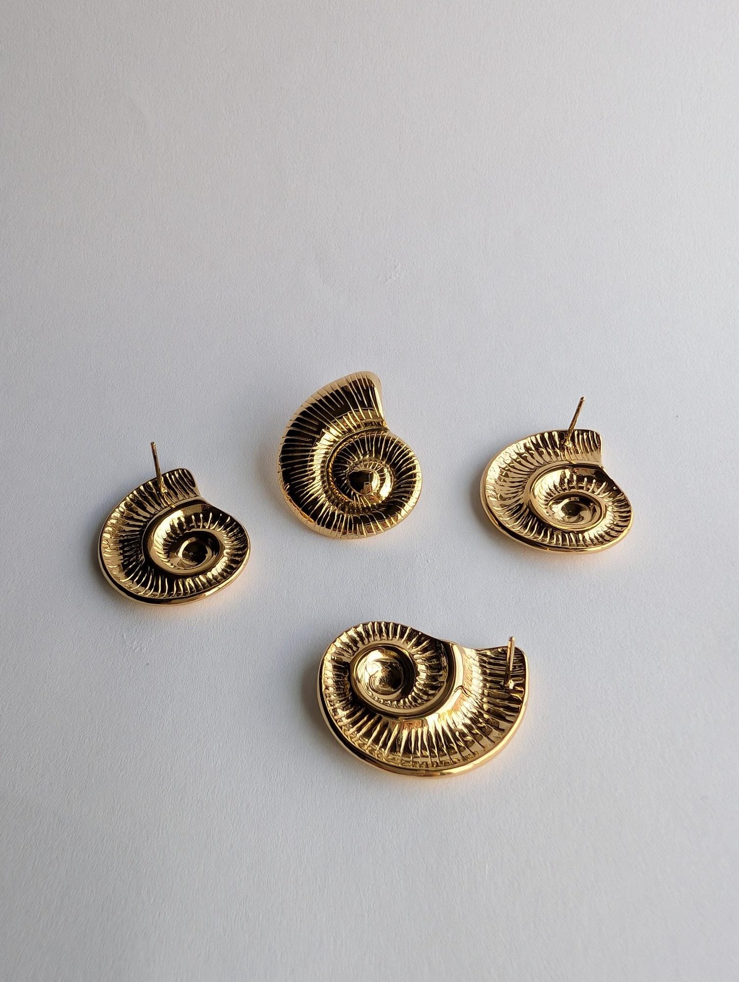 Gold Nautilus Shell Stud Earrings