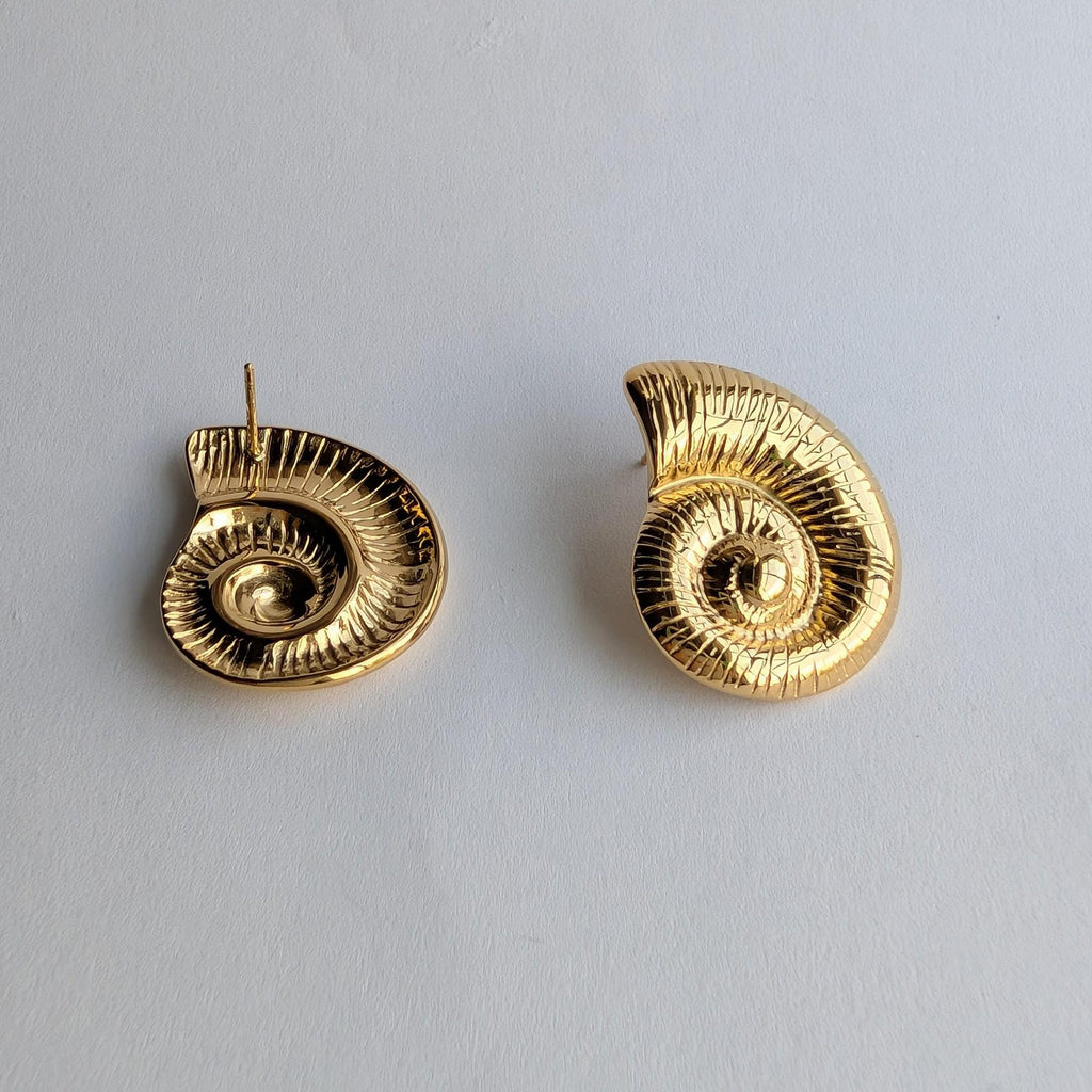 Gold Nautilus Shell Stud Earrings