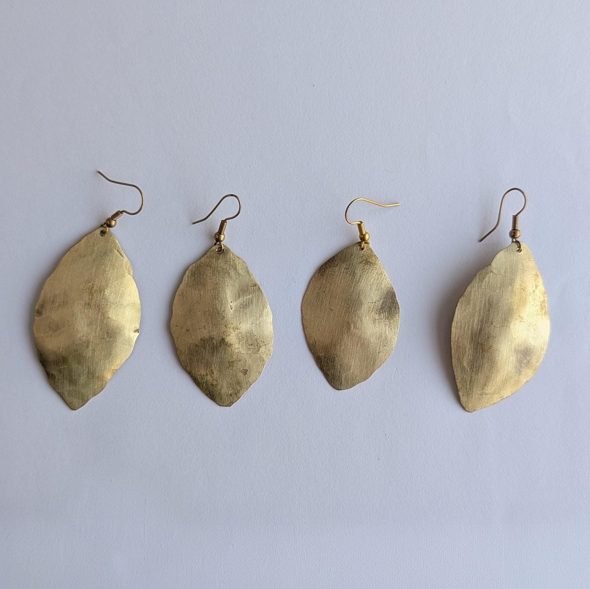 Large Gold Leaf Dangle Earrings