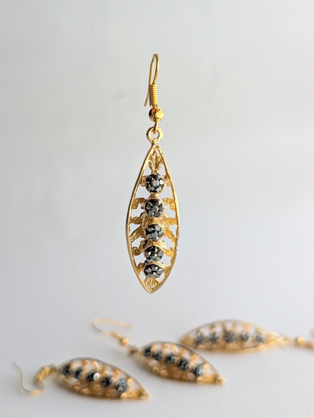 Gold Hematite Marquise Drop Earrings