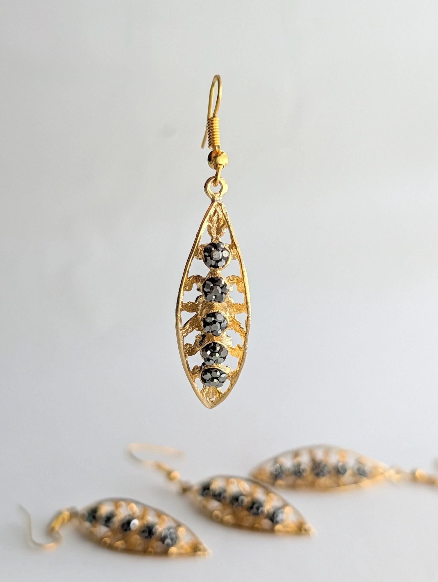 Gold Hematite Marquise Drop Earrings