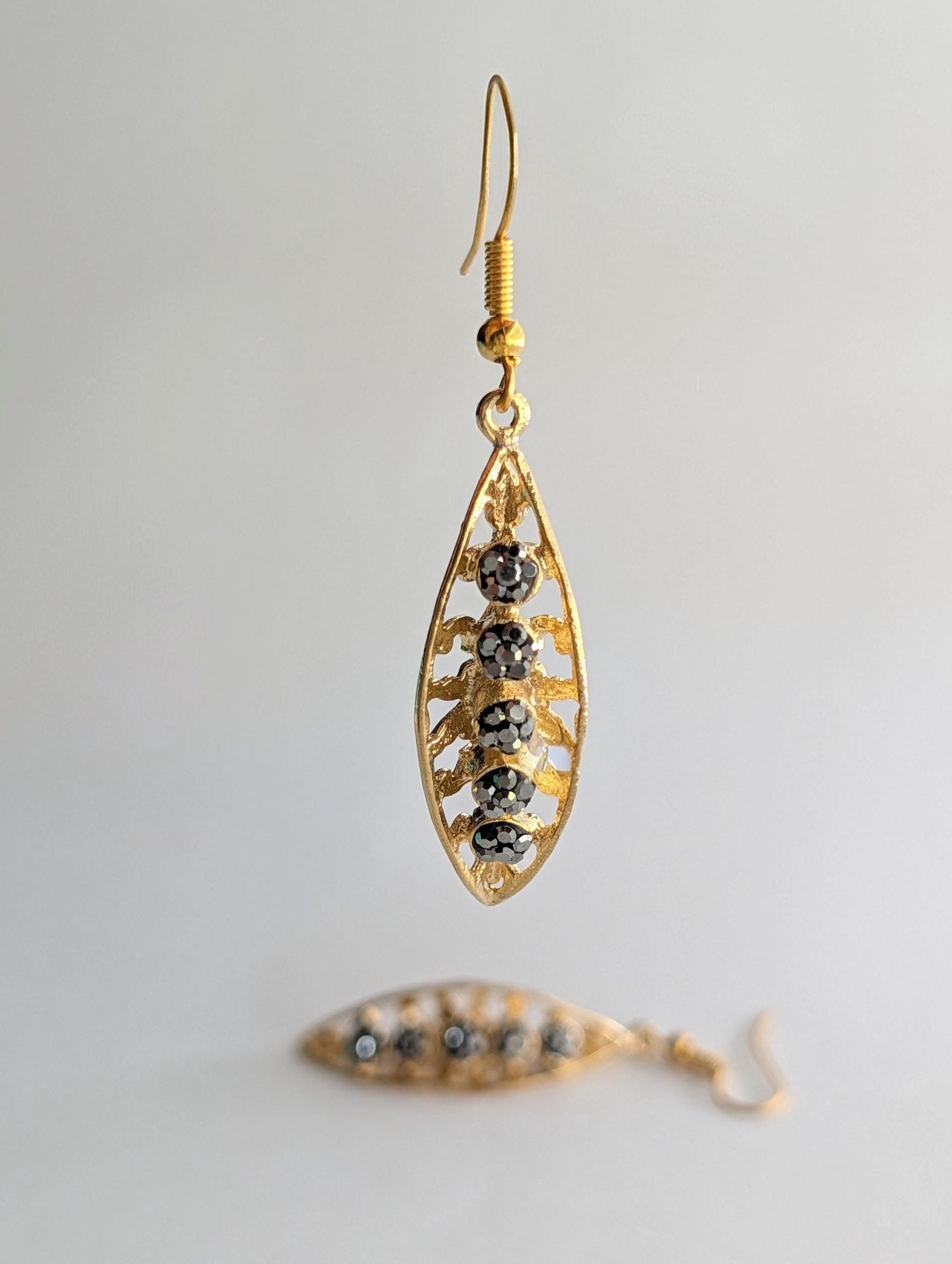 Gold Hematite Marquise Drop Earrings