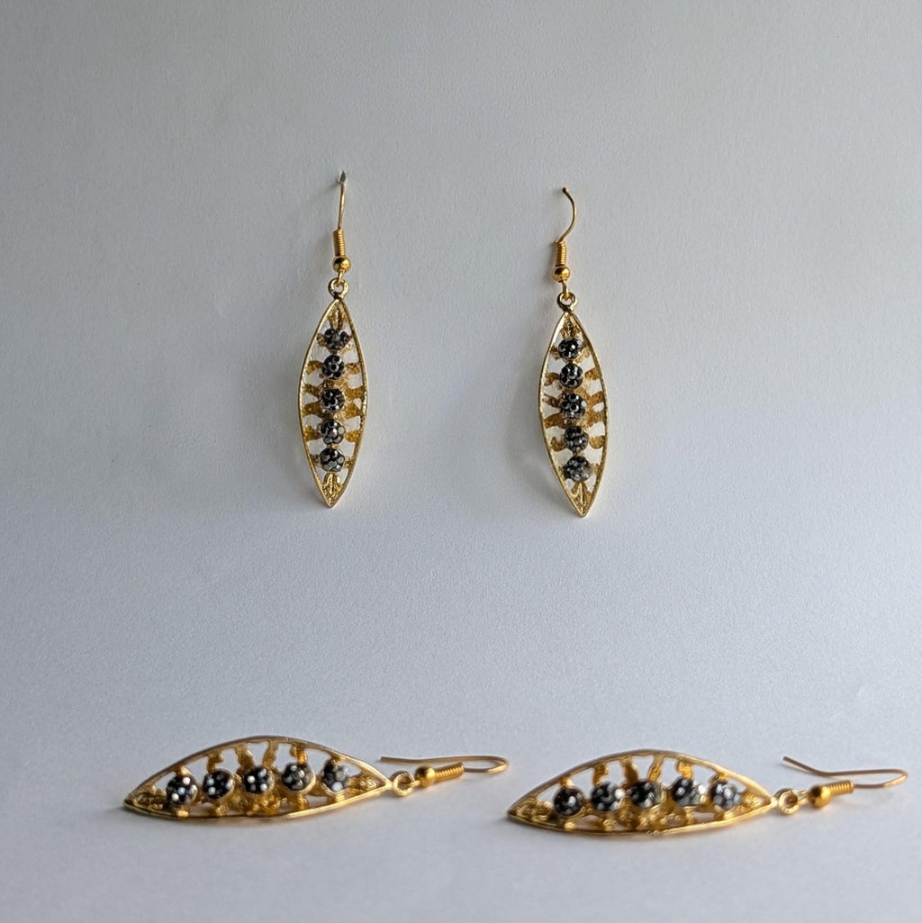 Gold Hematite Marquise Drop Earrings