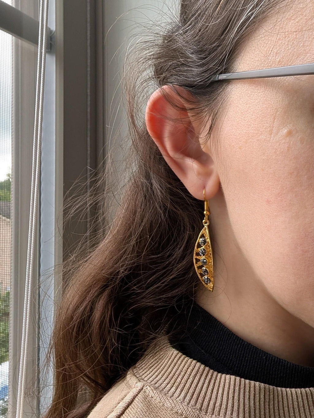 Gold Hematite Marquise Drop Earrings