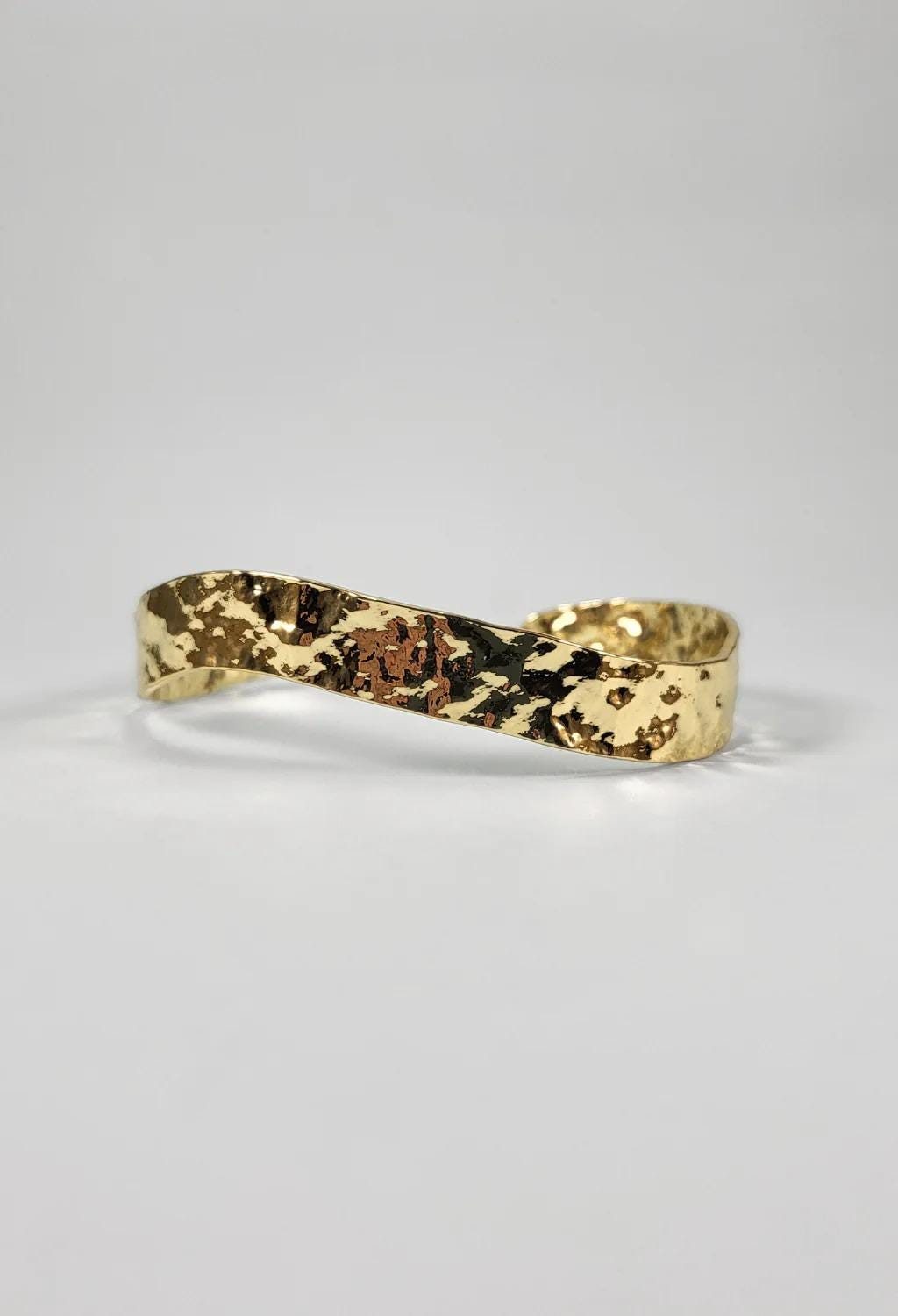 Wavy Hammered Gold Cuff Bracelet