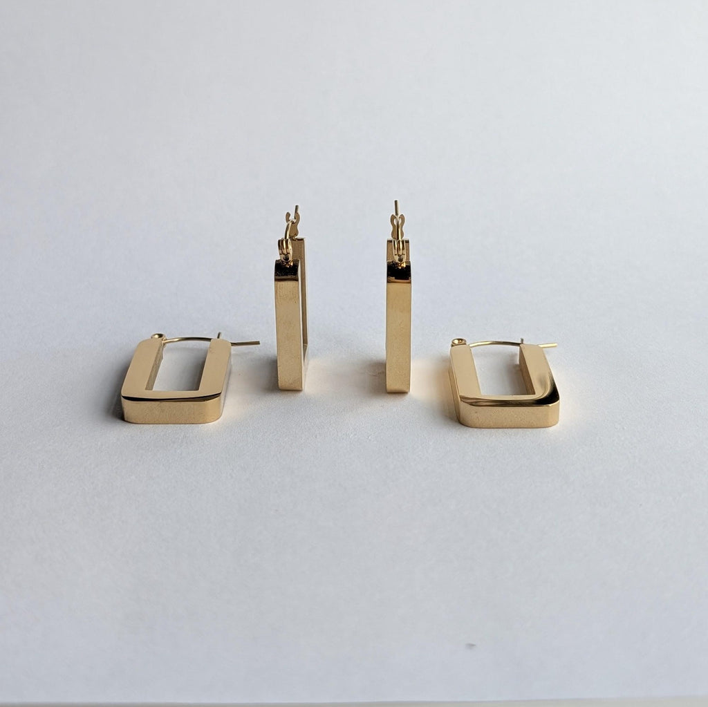 Chunky Rectangular Gold Hoop Earrings
