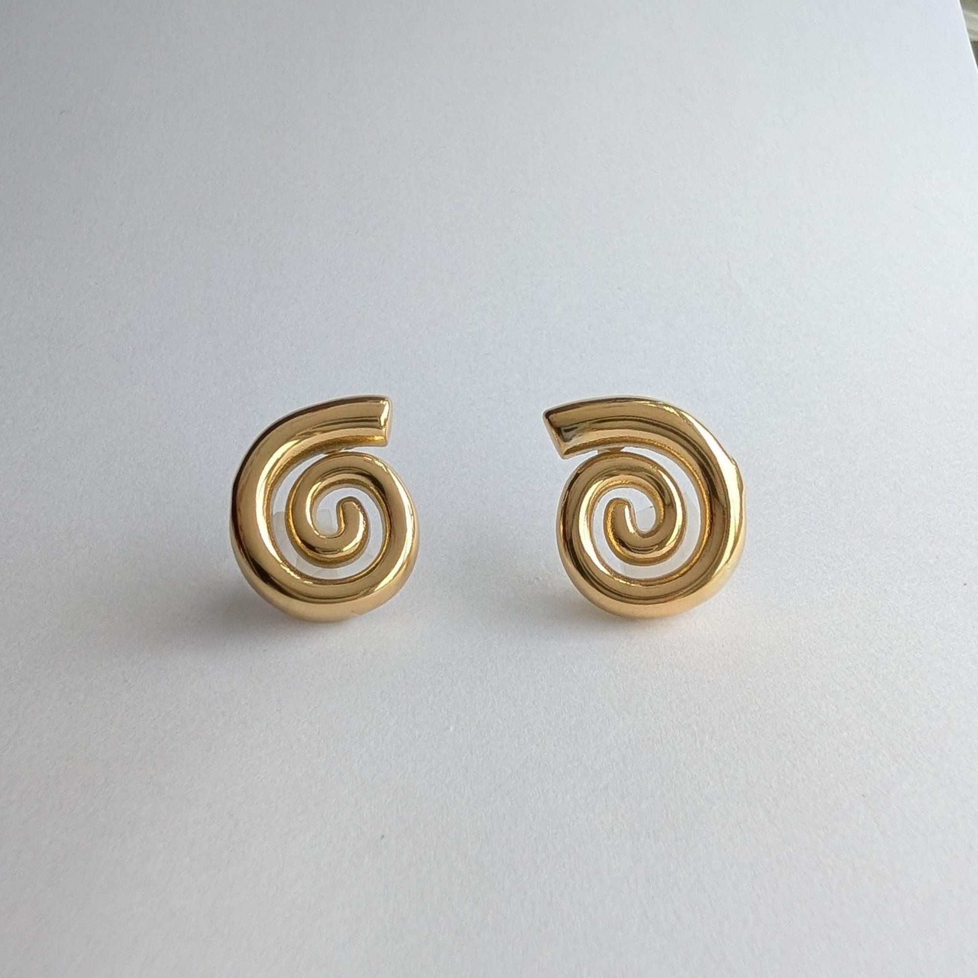 Gold Spiral Swirl Stud Earrings