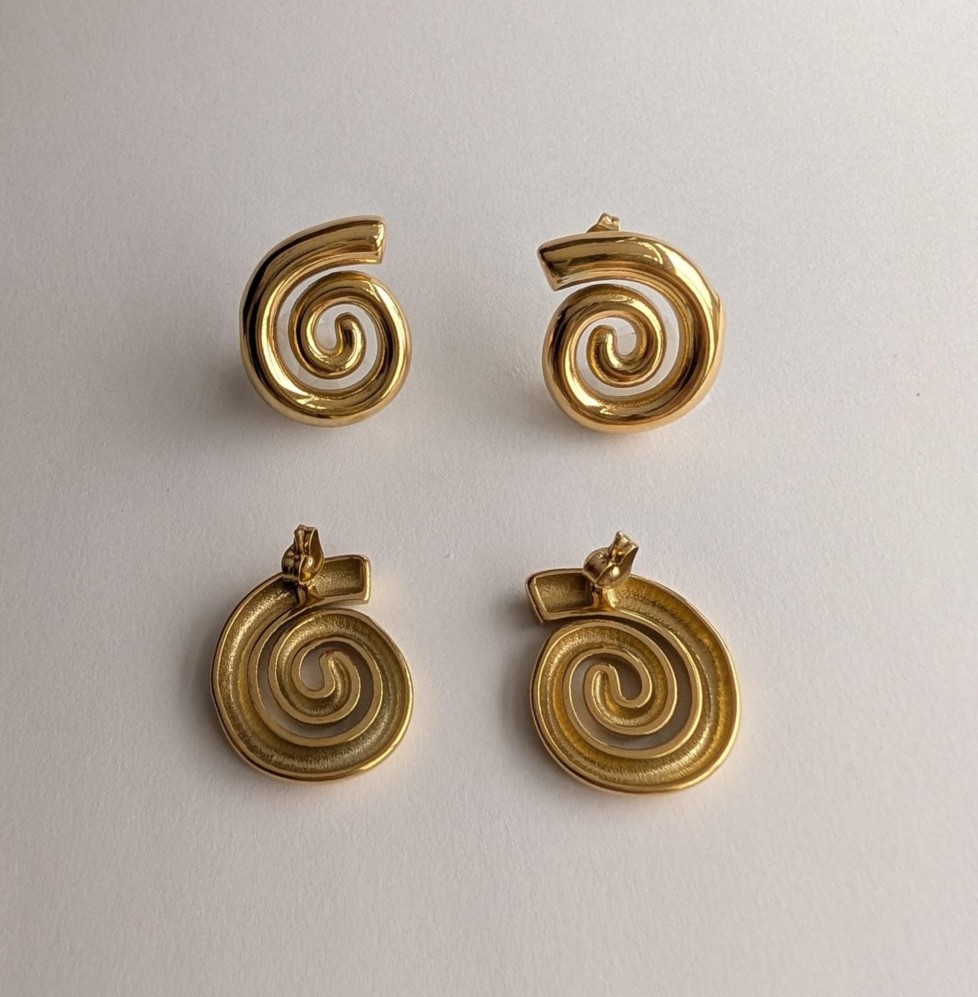 Gold Spiral Swirl Stud Earrings